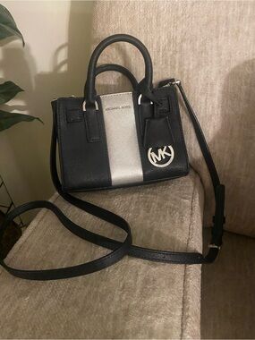 Michael Kors Black and Silver Saffiano Crossbody Satchel
